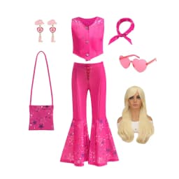 Cow Girls Dress up Movie Heroine Inspired Sweet Doll Girl Carnival Pink Cowboy Costume Vest+Flared Pants+Bandana Street Outfit