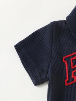 Baby Boys Two-Piece Set Embroidered Long-Sleeved Polos with Colorful Letters Waffle Shorts College-Style Spring Summer Outfit