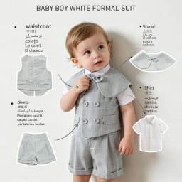 Gray Plaid Toddler Boy Gentleman Suit White Shirt Summer Thin Linen Vest Shorts Bow Tie Kids Wedding Baptism Formal Costume Set