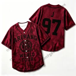 Kpop Arirang World Tour 95 Baseball Jersey Men Women Burgundy Tie Dye Button Up Short Sleeve Loose Concert Fans Kids Casual Tops