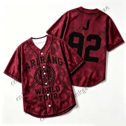Kpop Arirang World Tour 95 Baseball Jersey Men Women Burgundy Tie Dye Button Up Short Sleeve Loose Concert Fans Kids Casual Tops