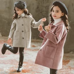 Kids Winter Wool Blend Coats Vintage Fashion Teen Girls Beige Long Jackets Warm Outerwear Thick Jacket Child 7 8 10 12 Years Old