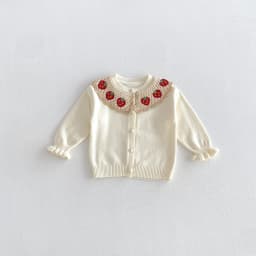 Infant and Toddler 2026 Fall/Winter New Strawberry Doll-Neck Knit Cardigan for Girls, Sweet and Cute Outfit