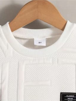 Boys' leisure summer outing two-piece set solid color three-dimensional embossed round neck short sleeved T-shirt+shorts set