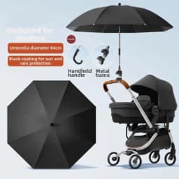 Adjustable UV Protection Umbrella 2-in-1 Design with Clamp Pram Cover Umbrella Universal 360 Degree Baby Stroller Umbrella