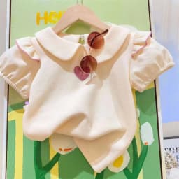 Fashion Girls Clothing Set Summer New Heart Embroidery Print Doll Collar T-shirt+Short Pants 2Pcs Suit For 3 4 5 6 8 Years Kids