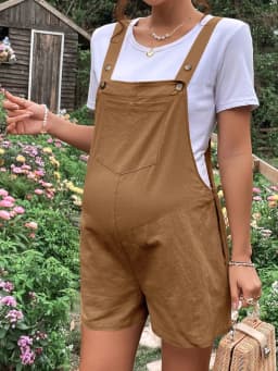 2024 Summer New Pregnant Women's Solid Color Suspender Jumpsuit With Adjustable Waist Comfortable Casual Women's Shorts