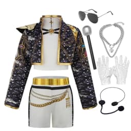Little Girls Singer Show Cosplay Outfit 3Pcs Set Coat Vest Pants Children Stage Performance Dress‑Up Party Costume