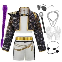 Little Girls Singer Show Cosplay Outfit 3Pcs Set Coat Vest Pants Children Stage Performance Dress‑Up Party Costume