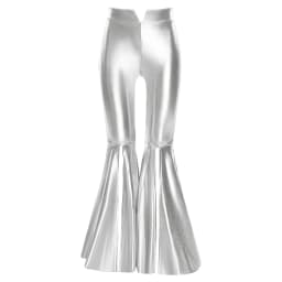 Kids Girls Shiny Jazz Dance Costume Halter Sequin Bodysuit Dress Metallic Flared Pants 70s Disco Latin Performance Dancewear