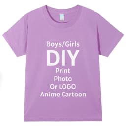 Custom T-shirts, Printed with Your Design, Logo Text Children's Round Neck Printed Pure Cotton Personalized Gift T-shirt Tops