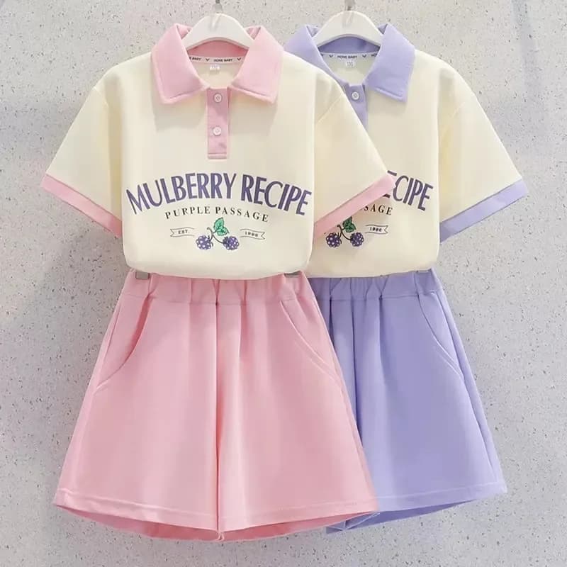 2026 Summer New Teenage Girls Clothing Sets Children Short Sleeve Top Shorts Two Piece Set Kids Casual Oufits School Clothing