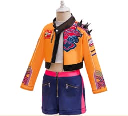 Girls Street Style Cosplay Set Cropped Jacket Denim Shorts Kids Outfit for Halloween Carnival Birthday Theme Party Dress-Up