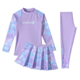 New Girls Fashion Swimsuit Sets Kids Long Sleeve Letter Top + Pants + Skirt 3Pcs for Kids 5-12 Years Split Swimming Clothes