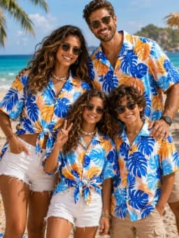 Summer Men's Family Wear Hawaiian Style Shirt Summer Coconut Tree Graphics Short Sleeve Shirt Vacation Parent-Child Gift Shirt