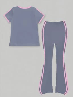 Girls' Summer Casual Outfit: Bow Print Short-Sleeve T-Shirt + Flared Long Pants Two-Piece Set with Pink Trim and Bow Print, Fashionable and Versatile, Suitable for Girls Aged 4-12, for Home and Outdoor Wear