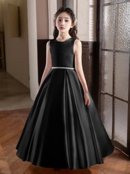 Black Long Dress For Teenage Girls Birthday Party Wedding Big Bow Bridesmaid Dress Evening Gown