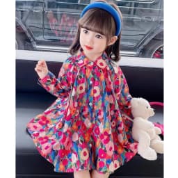 Spring Autumn New Girls Princess Dress Full Print Flowers Long Sleeve Lapel Collar Dress For 2-8 Years Girls Casual Shirt Skirt