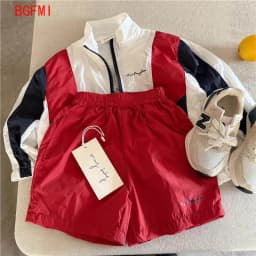 2-11Y Children's Set 2026 Summer Boys Girls Patchwork Sunscreen Coat Baby Long Sleeves Sports Top and Casual Quick Drying Shorts