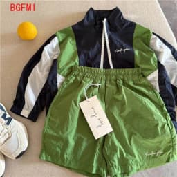 2-11Y Children's Set 2026 Summer Boys Girls Patchwork Sunscreen Coat Baby Long Sleeves Sports Top and Casual Quick Drying Shorts