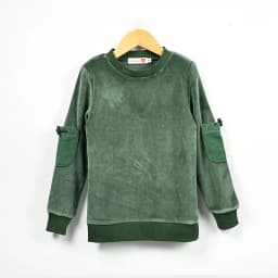 Velour Set with Polar Fleece Pocket Family Clothing Dress Top and Romper Overall Suspender Children Green Elegant Bust Shrink