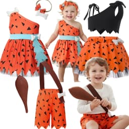 Toddler Baby Caveman Halloween Costume Kids Boys Girls Primitive Cosplay Dress Shorts Set with Props Holiday Party Fancy Dress