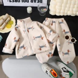 Kids Plush Warm Casual Suits Children Winter Thick Zipper Coats+Pants 2Pc Outfits Boys Girls Autumn Outdoor Thermal Daily Sets