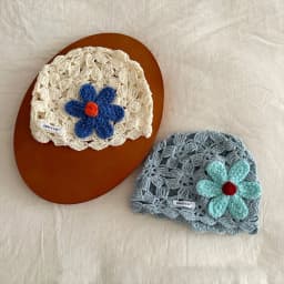 Spring Kids Knit Hat 3-6T Sweet Knitted Flower Girls Head Cap Hollowed-out Breathable Children Styling Hat