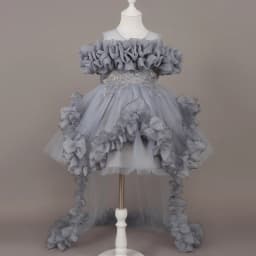 Kids Dress For Girls Ruffles Sleeve Flower Girl Gown Purple Birthday Evening Party Costume