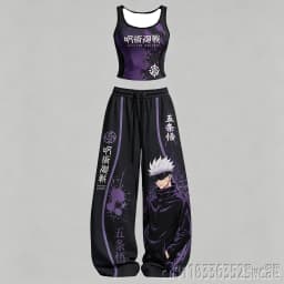 Jujutsu Kaisen Anime Character Top Wide Leg Pants Set Women Hot Girl Two Piece Outfit Casual Street Tracksuit Family Kids