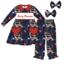 Wholesale Kids Pyjamas Christmas Girls Heart Pocket Pajama Set Boys Set Santa Children Sleepwear
