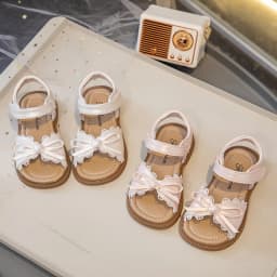 Summer Girl's Sandals With Lace Bowknot Open Toe Children's Beach Shoes for Toddlers Soft Sole Non-slip Flexiable Kids Footwear