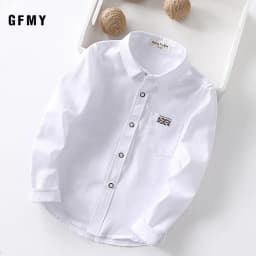 GFMY 2026 New Spring Oxford Textile Cotton Solid Color Pink Black Boys White Shirt 3T-14T Kid Blouse British Style Childrens Top