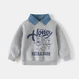 Spring New Children Clothes Korean Style Boys Fake Two Piece Sweatshirt Detachable Collar Cartoon Printed Long Sleeve Top