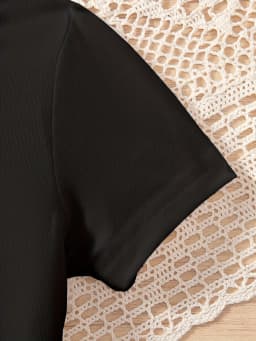 Girls' Summer Casual Outfit: Bow Print Short-Sleeve Top and Lantern Skirt Two-Piece Set in Pink and Black, Fashionable and Versatile, Suitable for 8-12 Year Old Children, Home and Outing Wear
