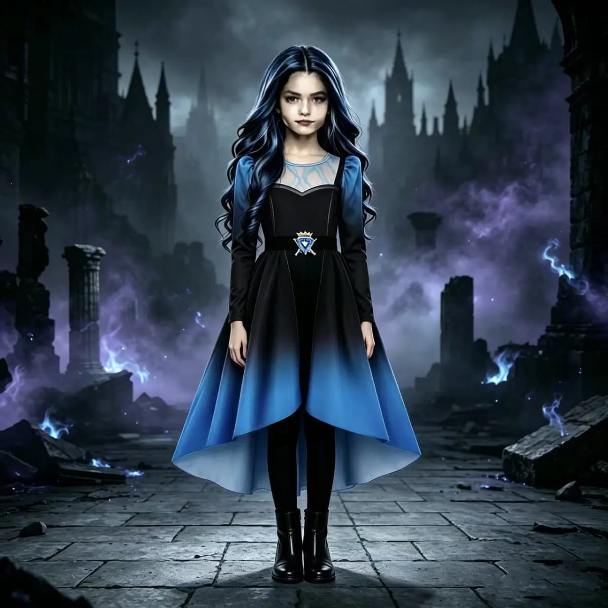 2026 Girls Heir Blue Top + SkirtPants Devil's Wonderland Halloween Fancy Dress Outfit Kids Carnival Birthday Party Clothes Girls