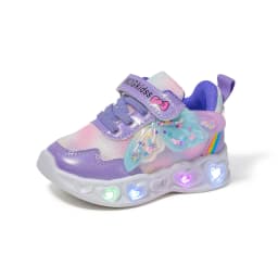 2026 New Kids Casual Shoes Girls Led Light Cartoon PU Leather Fashion Sport Flat Bottom Shoes Breathable Purple Pink Size 21-30