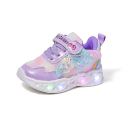 2026 New Kids Casual Shoes Girls Led Light Cartoon PU Leather Fashion Sport Flat Bottom Shoes Breathable Purple Pink Size 21-30