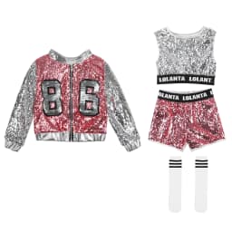 LOlanta Girls Sequin Dance Costume Sparkle Hip Hop Jazz Dance Dresses Modern Dancing Outfits 4-14 Years