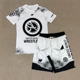 2026 New United World Wrestling Sports Set Men's Kids Black White T-shirt & Shorts Quick Drying MMA Training Combat Suit