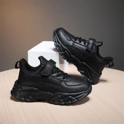 Children's Running Shoes, Boys' Black Casual Sports Shoes, Leather Waterproof Outdoor Shoes