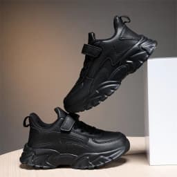 Children's Running Shoes, Boys' Black Casual Sports Shoes, Leather Waterproof Outdoor Shoes