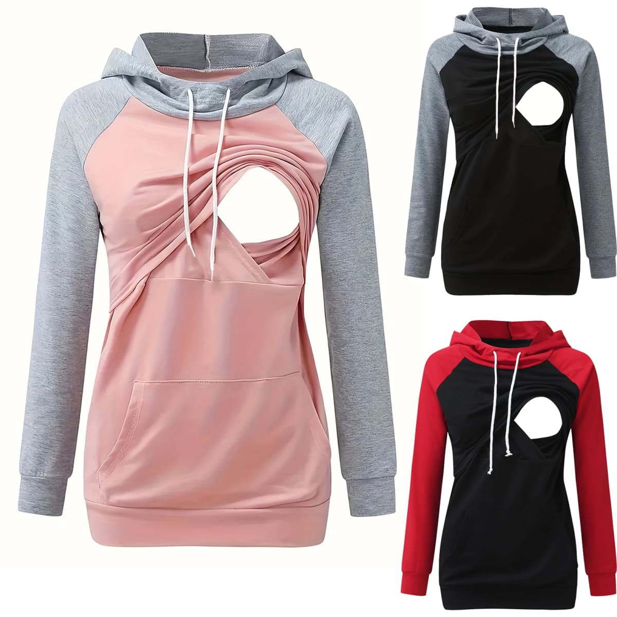 Womens Maternity Nursing Hoodie Sweatshirt Hoodies Long Sleeve Breastfeeding Pregnancy Top Kangaroo Pocket Clothes