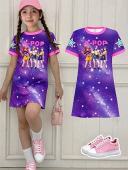 Kpop Cartoon Graphic Dress for Girls Funny Gift for Fan Harajuku Girl Kid's Dress Summer Short Sleeve Dress Children's Clothing