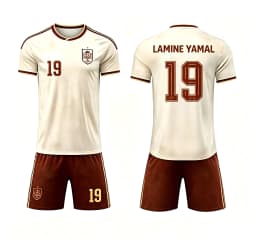 Spain National Team White Away Football Kit, Lamine Yamal No.19 Short Sleeve Soccer Jersey and Matching Shorts Family Matching