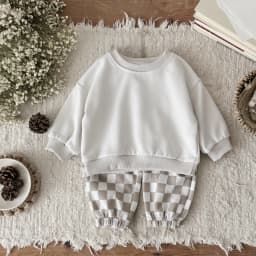 Autumn Fashion Newborn Baby Boys Girls Clothes Comfort Outfit Solid Color Long Sleeves Top+Chessboard Pattern Pants 2Pcs/set