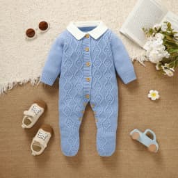 Blue Baby Rompers Knit Fashion Turtle Neck Long Sleeve Newborn Boys Jumpsuits Outfits One Piece Toddler Playsuits 0-18m Clothing