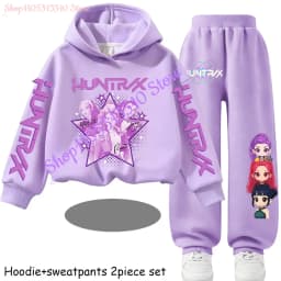 Hot Children's Hooded Sweater Set Huntrx Mira Rumi Zoey Girl Cute Casual Top for Kids Sports Shirt with Cartoon Print 2 Pieces