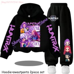 Hot Children's Hooded Sweater Set Huntrx Mira Rumi Zoey Girl Cute Casual Top for Kids Sports Shirt with Cartoon Print 2 Pieces