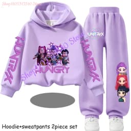 Hot Children's Hooded Sweater Set Huntrx Mira Rumi Zoey Girl Cute Casual Top for Kids Sports Shirt with Cartoon Print 2 Pieces